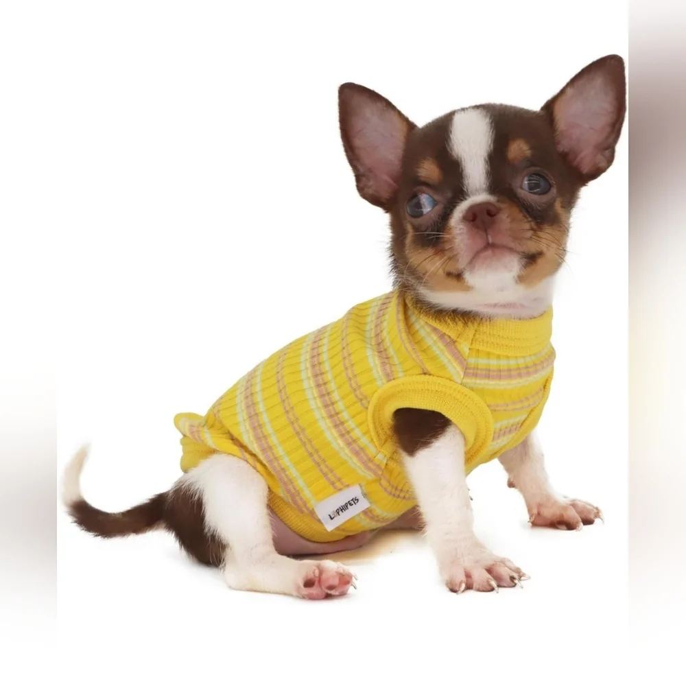Lophipets Dogg Yellow 100% Cotton Ribbed Tank Style T-Shirt Size XS (1.2-2.2lbs)